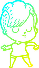 cold gradient line drawing of a cartoon woman