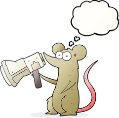 freehand drawn thought bubble cartoon mouse with megaphone