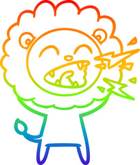 rainbow gradient line drawing of a cartoon roaring lion