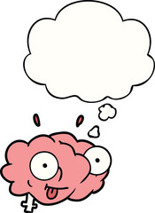 funny cartoon brain with thought bubble