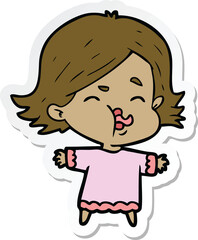 sticker of a cartoon girl pulling face