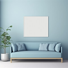 Generative ai illustration of a Soft blue sofa on blue background