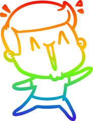 rainbow gradient line drawing of a cartoon happy man