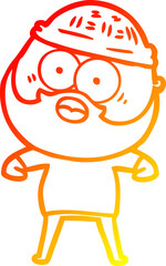 warm gradient line drawing of a cartoon surprised bearded man