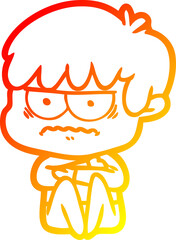 warm gradient line drawing of a annoyed cartoon boy