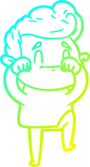 cold gradient line drawing of a happy cartoon man