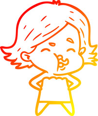 warm gradient line drawing of a cartoon girl pulling face