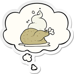 cartoon cooked chicken with thought bubble as a printed sticker