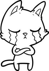 crying cartoon cat with folded arms