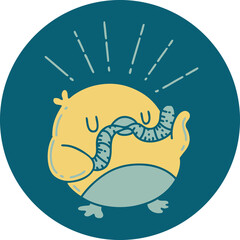 icon of a tattoo style robin with worm