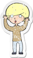 retro distressed sticker of a cartoon startled boy