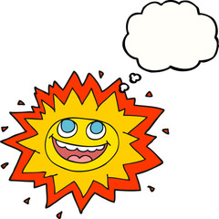happy freehand drawn thought bubble cartoon sun