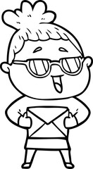 cartoon happy woman wearing spectacles