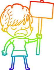 rainbow gradient line drawing of a cartoon woman talking