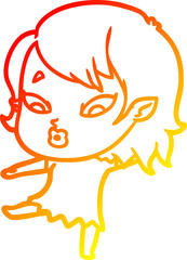 warm gradient line drawing of a cute cartoon vampire girl