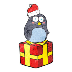 freehand textured cartoon christmas penguin