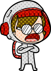 cartoon astronaut woman explaining