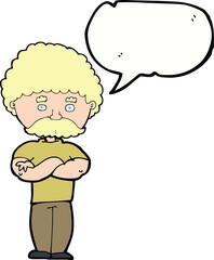 cartoon dad with folded arms with speech bubble