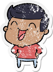 distressed sticker of a cartoon man laughing