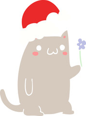 cute flat color style cartoon christmas cat