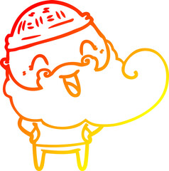 warm gradient line drawing of a happy bearded man