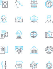 Art exhibitions linear icons set. Contemporary, Gallery, Exhibition, Painting, Sculpture, Installation, Mixed-media line vector and concept signs. Conceptual,Abstract,Realism outline illustrations