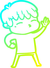 cold gradient line drawing of a cartoon curious boy
