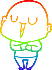 rainbow gradient line drawing of a happy cartoon bald man