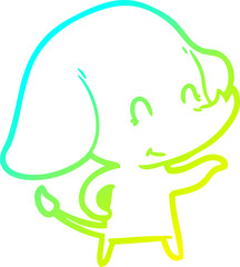 cold gradient line drawing of a cute cartoon elephant