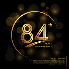 84th Anniversary logo design with double line numbers. Golden number and ring for anniversary celebration event, invitation, poster, banner, flyer, web template. Logo Vector Template