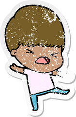 distressed sticker of a cartoon stressed man