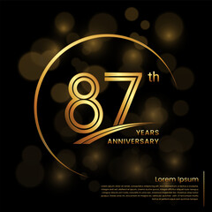 87th Anniversary logo design with double line numbers. Golden number and ring for anniversary celebration event, invitation, poster, banner, flyer, web template. Logo Vector Template