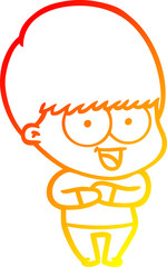 warm gradient line drawing of a happy cartoon boy