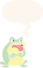 grumpy cartoon frog with speech bubble in retro style