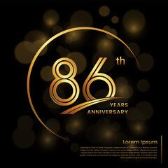 86th Anniversary logo design with double line numbers. Golden number and ring for anniversary celebration event, invitation, poster, banner, flyer, web template. Logo Vector Template
