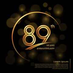 Obraz premium 89th Anniversary logo design with double line numbers. Golden number and ring for anniversary celebration event, invitation, poster, banner, flyer, web template. Logo Vector Template