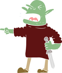 flat color style cartoon goblin with knife
