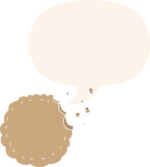 cartoon cookie with speech bubble in retro style