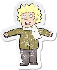 retro distressed sticker of a cartoon surprised man