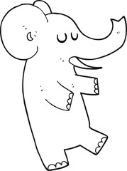 freehand drawn black and white cartoon dancing elephant