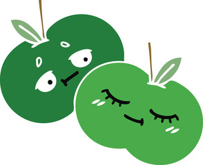 flat color retro cartoon of a apples