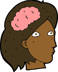 cartoon female head with brain symbol