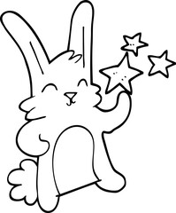 line drawing cartoon happy rabbit
