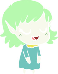 happy flat color style cartoon elf girl