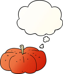 cartoon pumpkin with thought bubble in smooth gradient style