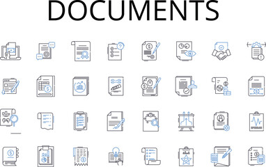 Documents line icons collection. Files, Papers, Records, Forms, Certificates, Archives, Agreements vector and linear illustration. Contracts,Depositions,Evidences outline signs set