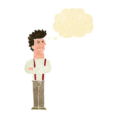 cartoon annoyed man with thought bubble