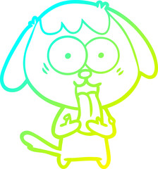 cold gradient line drawing of a cute cartoon dog