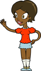 cartoon waving woman