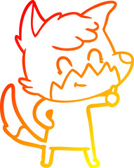 warm gradient line drawing of a cartoon friendly fox